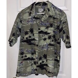 Casual Shirt Mens Button (L) Short Sleeve Military Aircraft Print Chest 42"